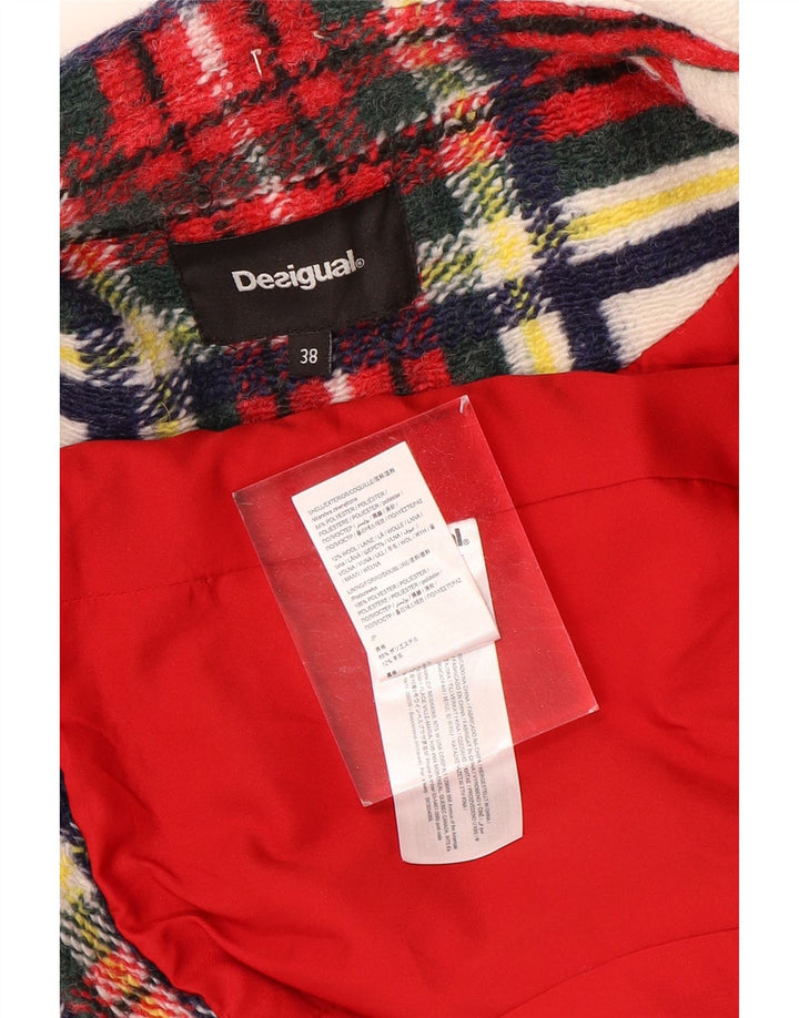Desigual Damen Zweireihiger Mantel EU 38 Mittelrot kariertes Polyester