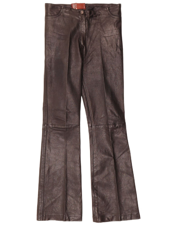 Pantaloni in pelle svasati da donna vintage W28 L30 neri