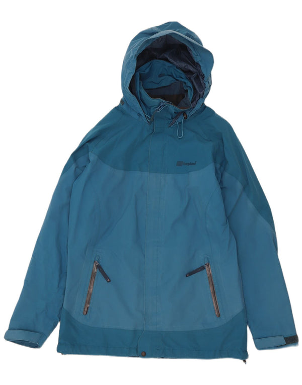 Berghaus Womens Hooded Oversized Rain Jacket UK 10 Small Blue Colourblock