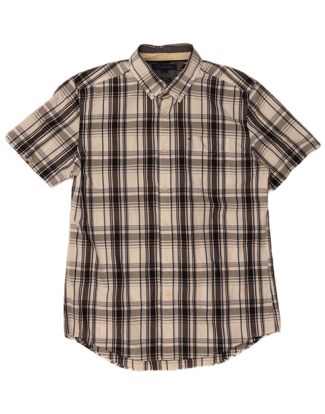 TOMMY HILFIGER Mens Coupe Ajustee Custom Fit Shirt Large Black Check