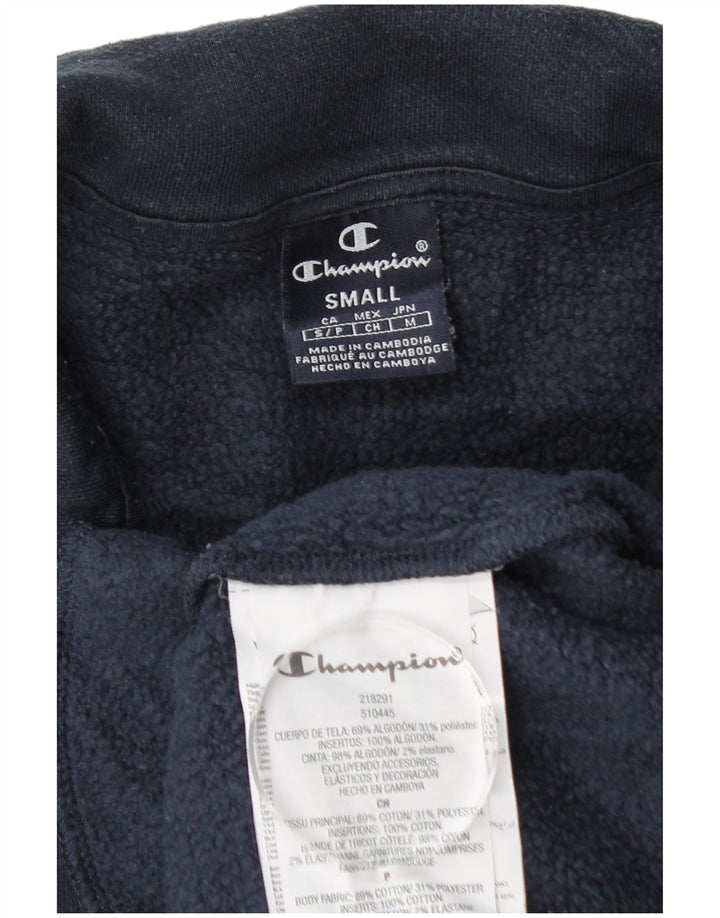 Champion Mens Zip Neck Sweatshirt Jumper Small Navy Blue Cotton