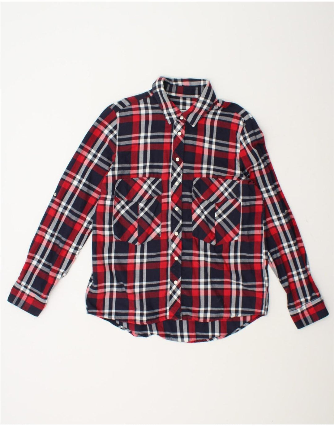 ZARA Womens Shirt UK 12 Medium Navy Blue Check Cotton Vintage Zara and Second-Hand Zara from Messina Hembry 