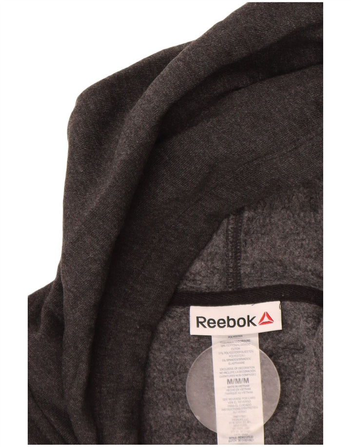 Reebok Womens Oversized Graphic Hoodie Jumper UK 14 Medium Grey Cotton