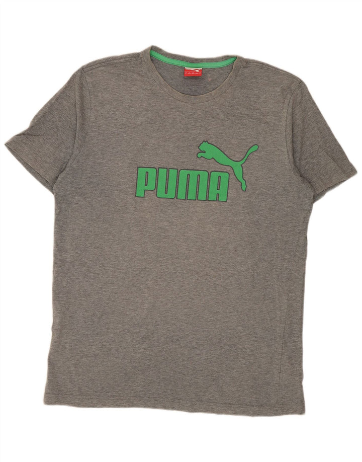 PUMA Mens Graphic T-Shirt Top Medium Grey Flecked Cotton