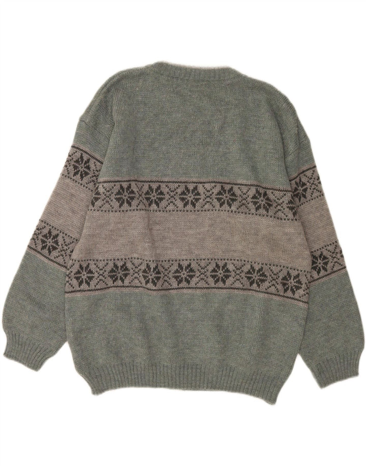 Bresci Mens Crew Neck Jumper Sweater Medium Green Fair Isle