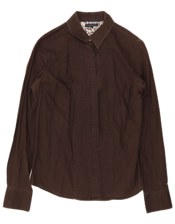 Tommy Hilfiger Womens Tuxedo Shirt US 8 Medium Brown