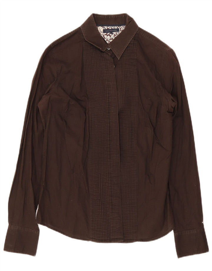 Tommy Hilfiger Womens Tuxedo Shirt US 8 Medium Brown