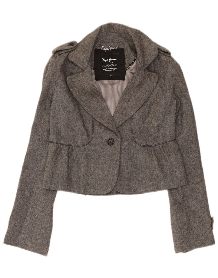 PEPE Jeans Womens Military Crop Blazer Jacket UK 12 Medium Grey Classic