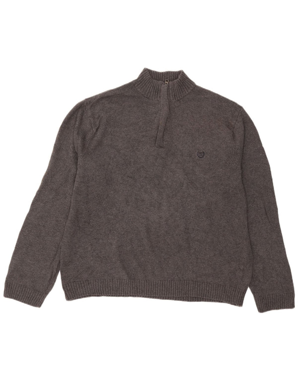 Chaps Mens Zip Neck Jumper Sweater XL Grey Cotton