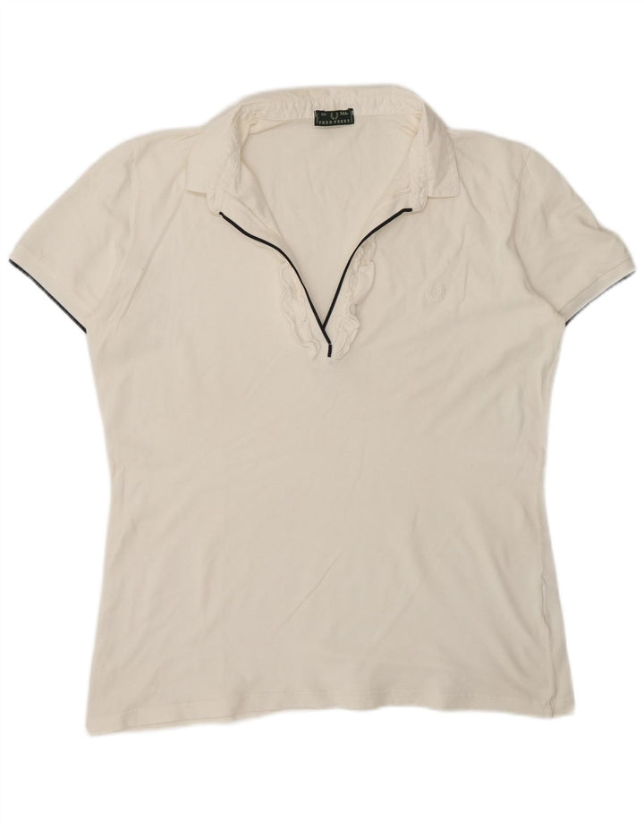 Fred Perry Womens Ruffle Front Polo Shirt UK 20 2XL White