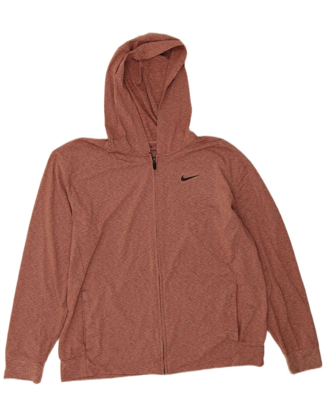 Nike Mens Dri Fit Standard Zip Hoodie Sweater Large Red Flecked Polyester