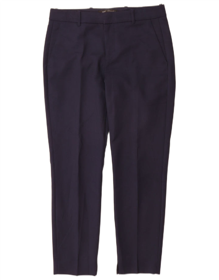 Zara Womens Slim Suit Trousers Medium W28 L29 Navy Blue Cotton
