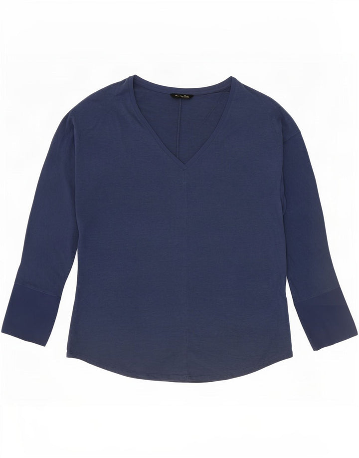Massimo Dutti Womens Top Long Sleeve UK 16 Large Navy Blue Polyester