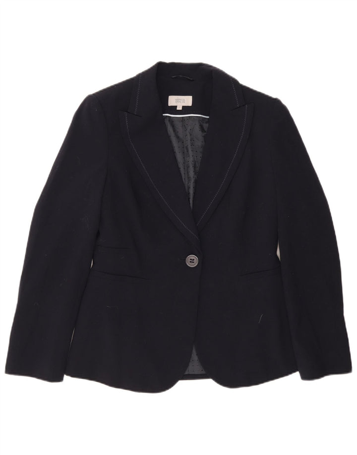 Marks & Spencer Womens 1 Button Blazer Jacket UK 12 Medium Navy Blue