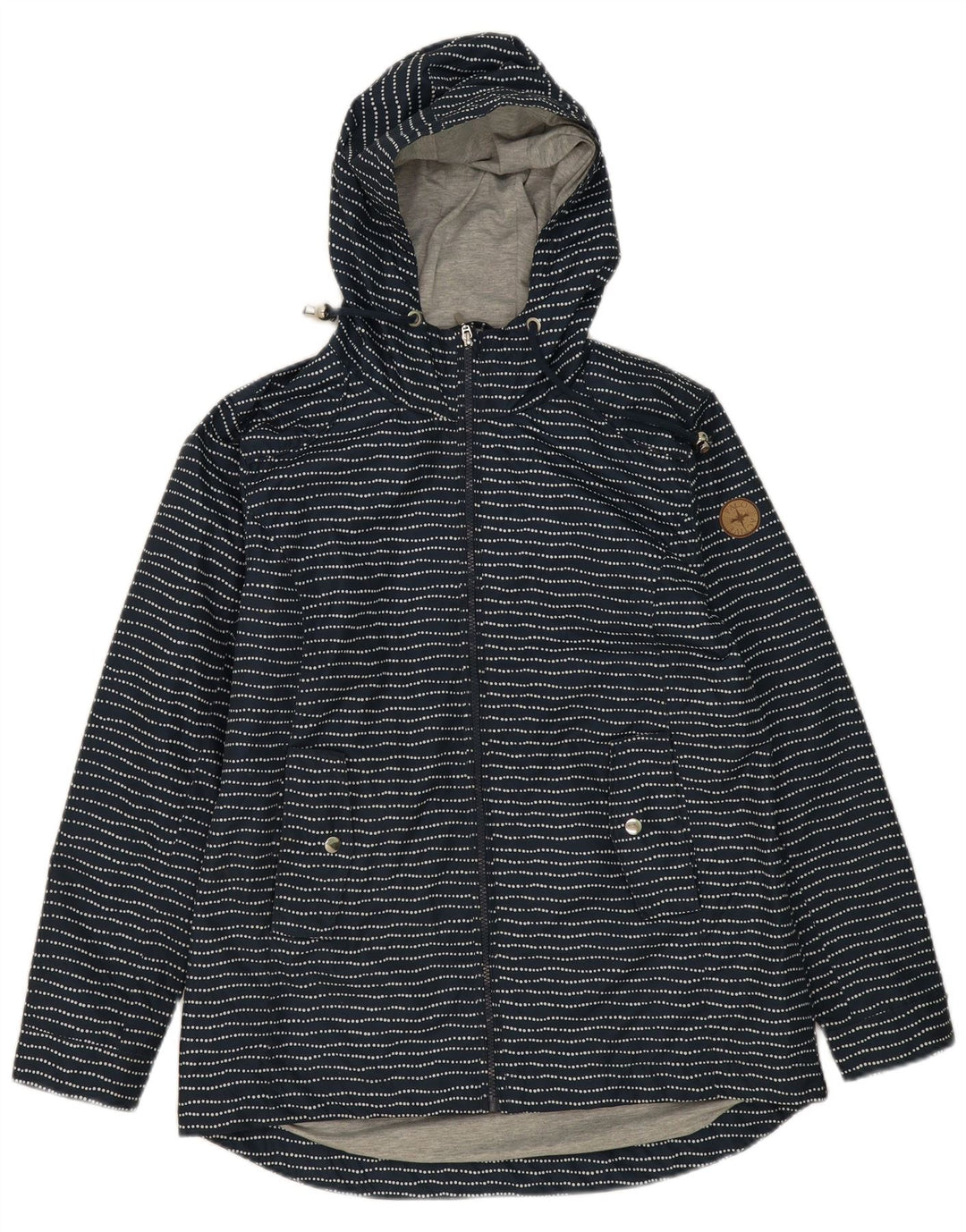 PACO Womens Hooded Rain Jacket UK 14 Large Navy Blue Striped Polyester