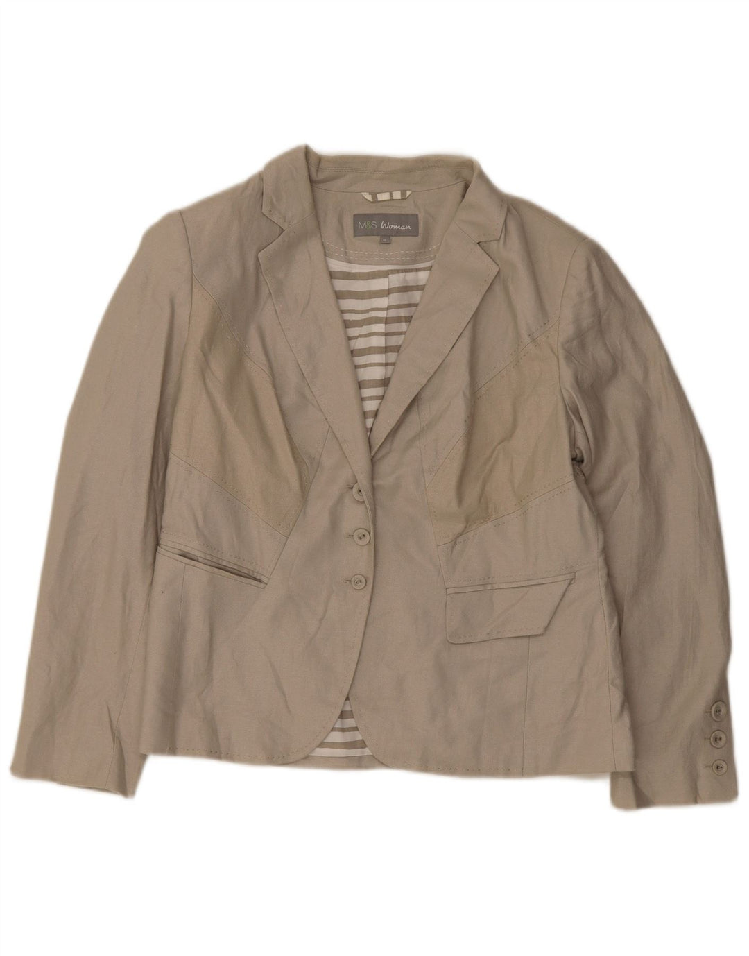 Marks & Spencer Dame 3 Button Blazer Jacket UK 16 Large Green Flax