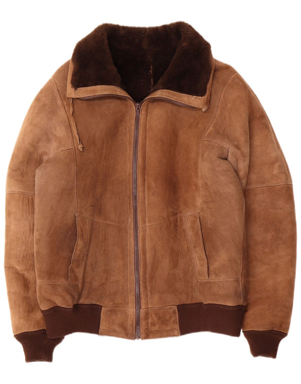 Vintage Mens Shearling Jacket IT 52 XL Brown Colourblock