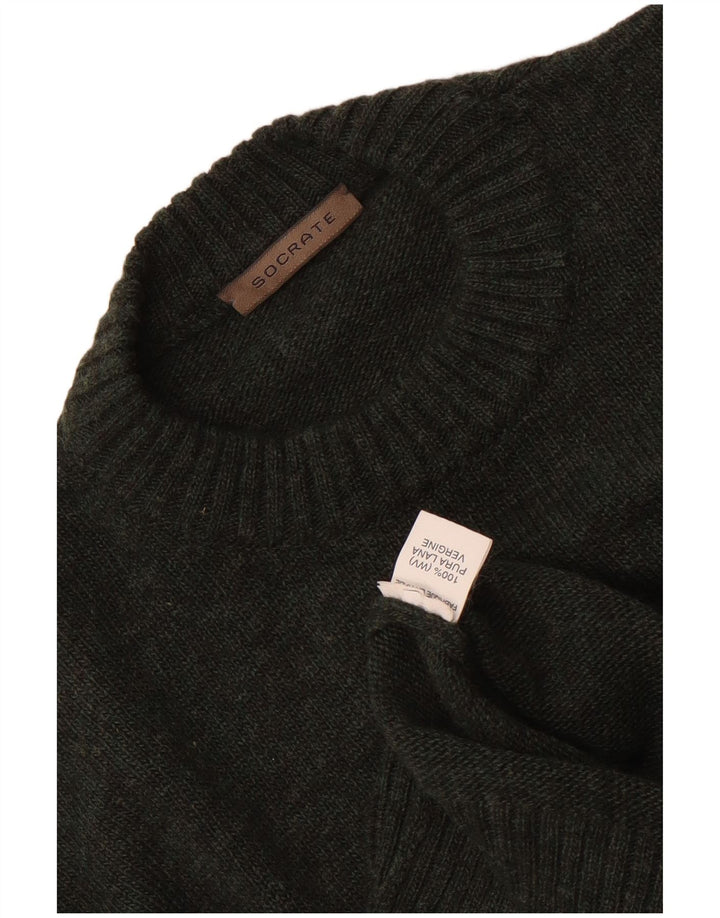 Vintage Mens Crew Neck Jumper Sweater Medium Khaki Wool