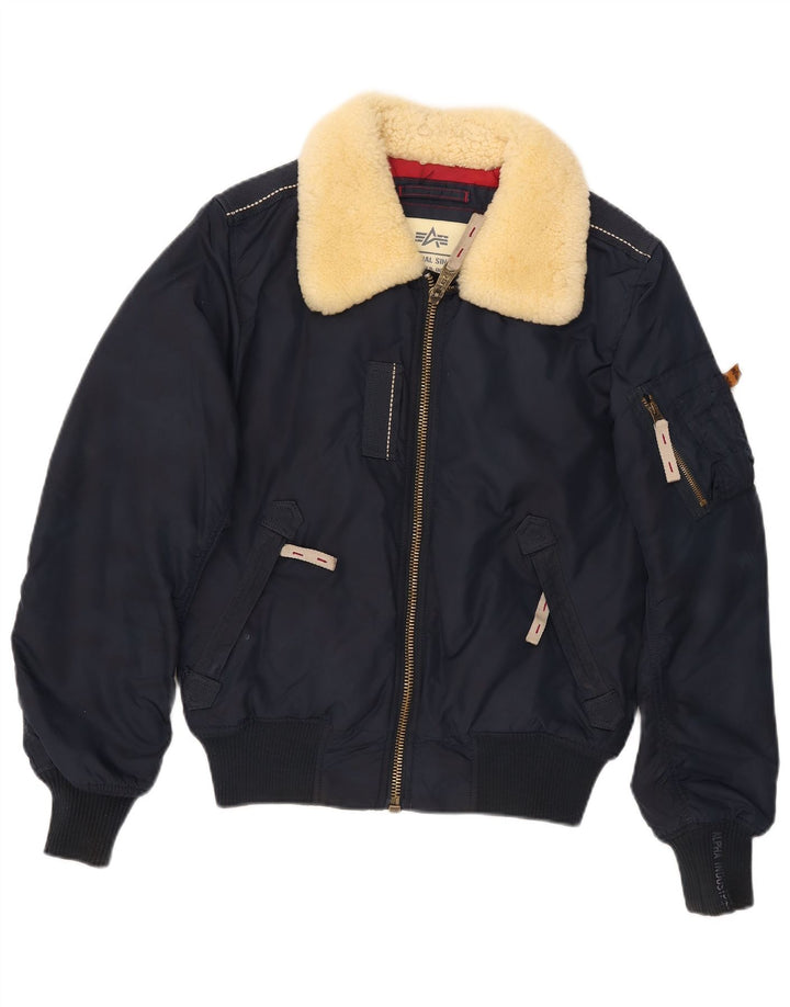 Alpha Industries Mens Bomber Jacket UK 36 Small Navy Blue Nylon