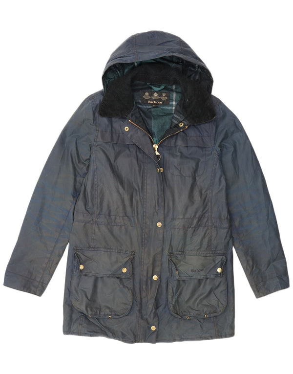 Jachetă de bumbac cerată supradimensionată cu glugă Barbour pentru femei UK 10 Mic bleumarin