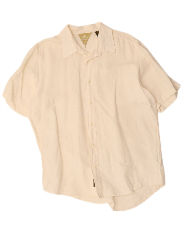 Timberland Mens Short Sleeve Shirt Large Off White Linen