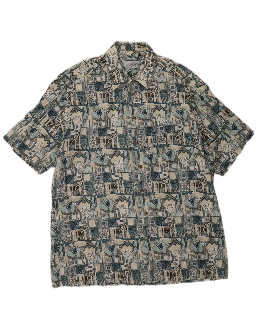 C&A Mens Short Sleeve Shirt Large Beige Geometric Cotton