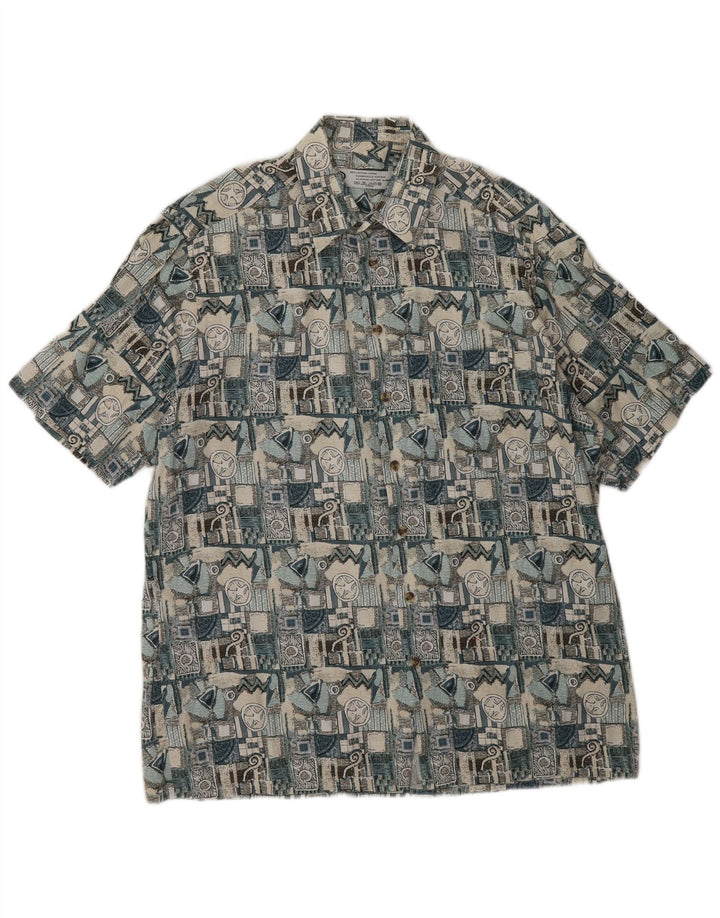 C&A Mens Short Sleeve Shirt Large Beige Geometric Cotton