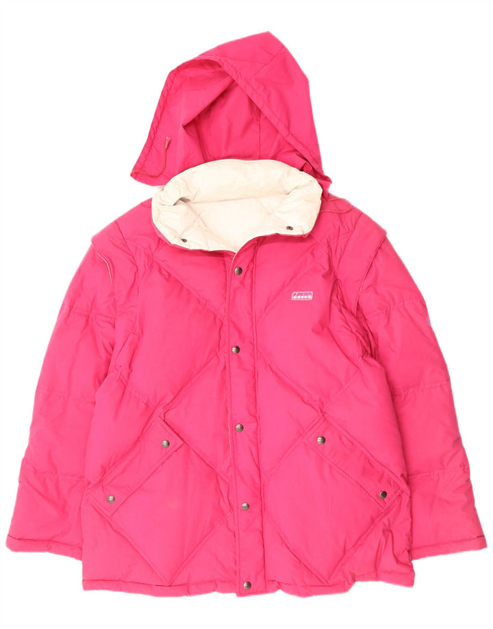 Diadora Herre Hætte Vendbar Polstret Jakke UK 40 Stor Pink Polyester
