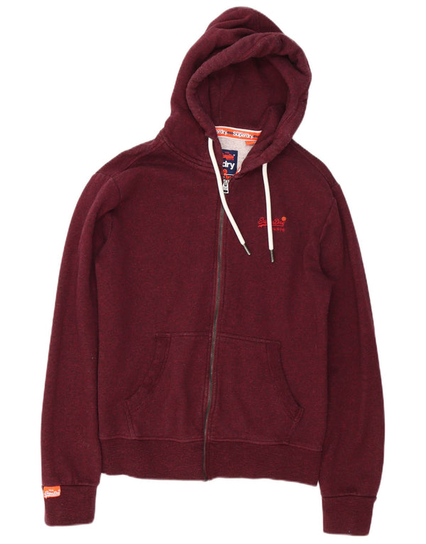 Superdry Herren-Kapuzenpullover mit Reißverschluss, klein, burgunderrot gefleckte Baumwolle