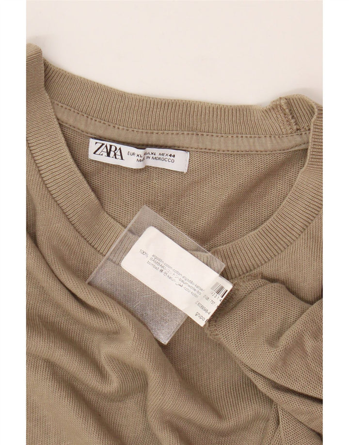 Zara Mens T-Shirt Top XL Beige Cotton
