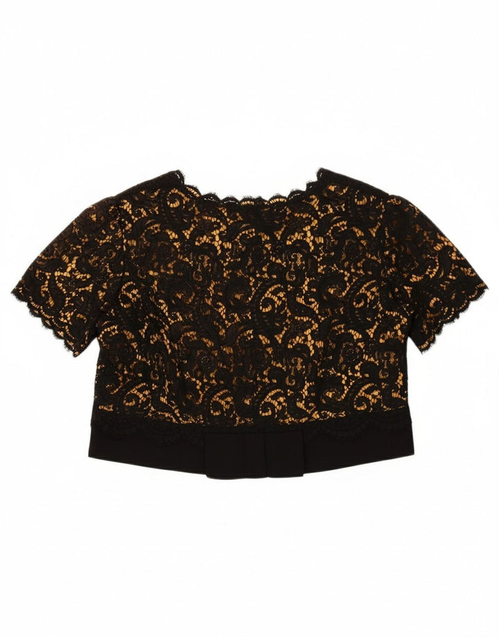 VINTAGE Womens Oversized Crop Blouse Top UK 10 Small Black