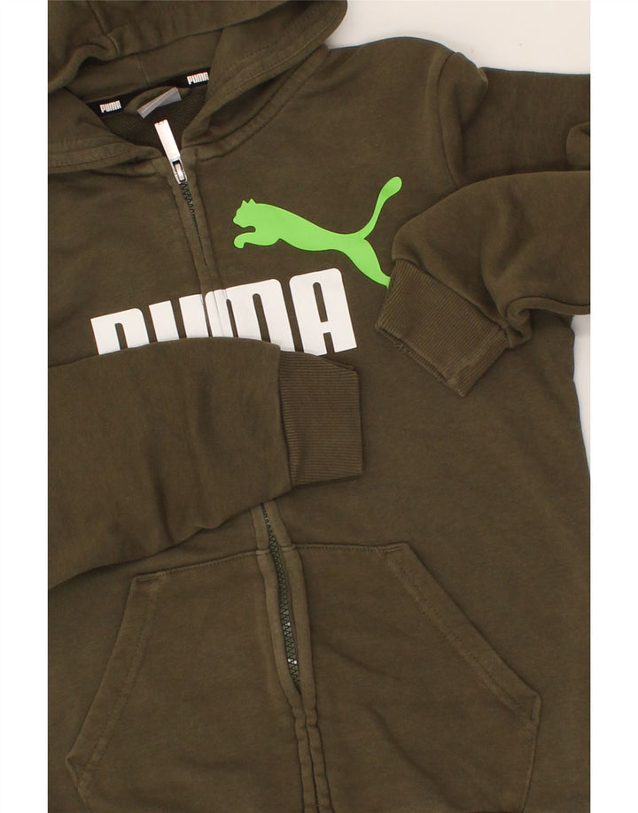 PUMA Boys Graphic Zip Hoodie Sweater 11-12 Years Khaki Cotton Vintage Puma and Second-Hand Puma from Messina Hembry 