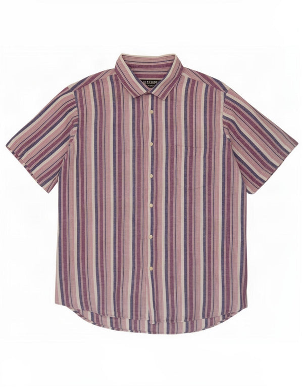 Camisa masculina Americanino de manga curta XL linho listrado roxo