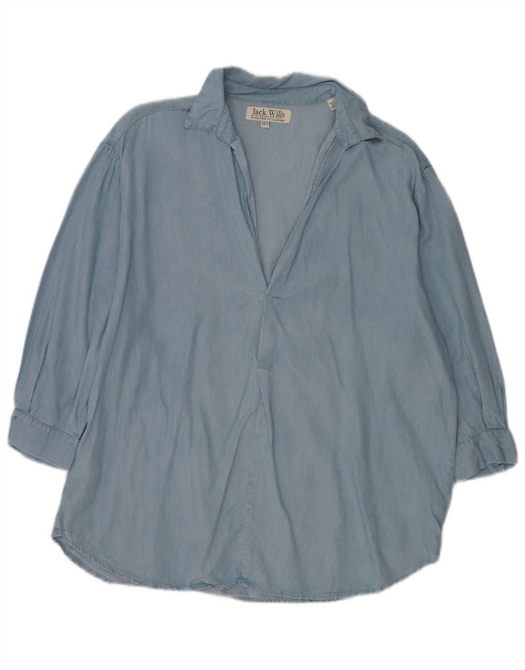 Jack Wills Dame 3/4 ærmet oversized pullover skjorte UK 12 Medium Blue