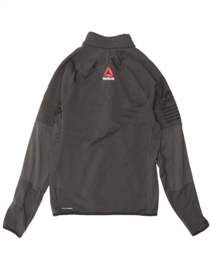REEBOK Mens Graphic Zip Neck Pullover Tracksuit Top Small Grey Polyester