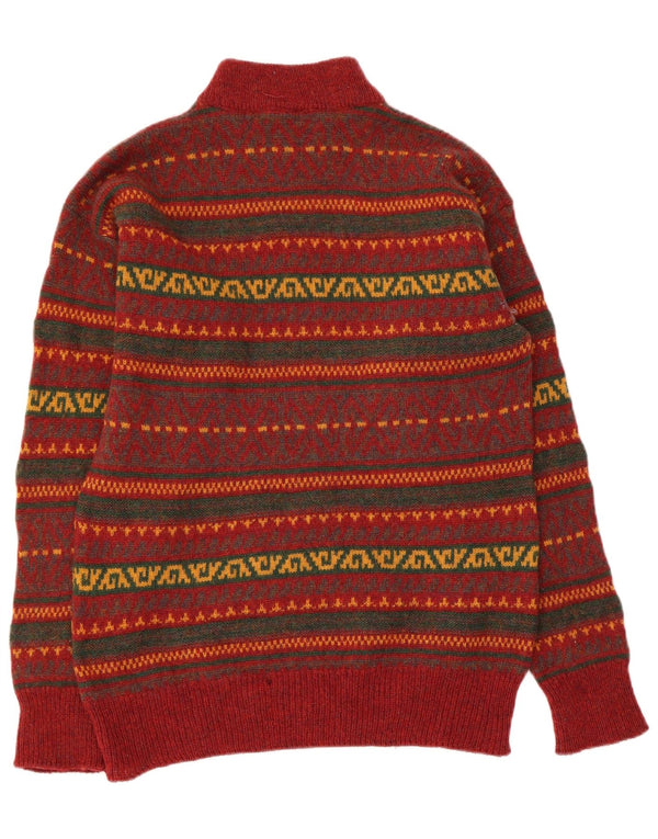 Vintage Mens Turtle Neck Jumper Sweater UK 40 Medium Red Geometric New Wool