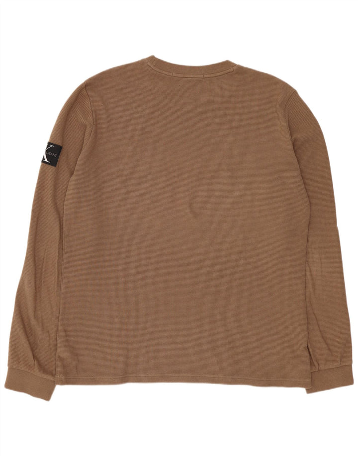 Calvin Klein Mens Top Long Sleeve 2XL Brown Cotton