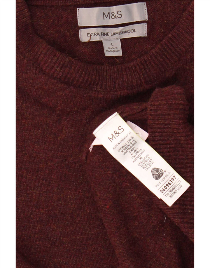 Marks & Spencer Mens Crew Neck Jumper Sweater Large Burgundy Wool