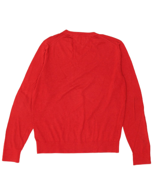 Tommy Hilfiger Mens V-Neck Jumper Sweater Large Red Cotton