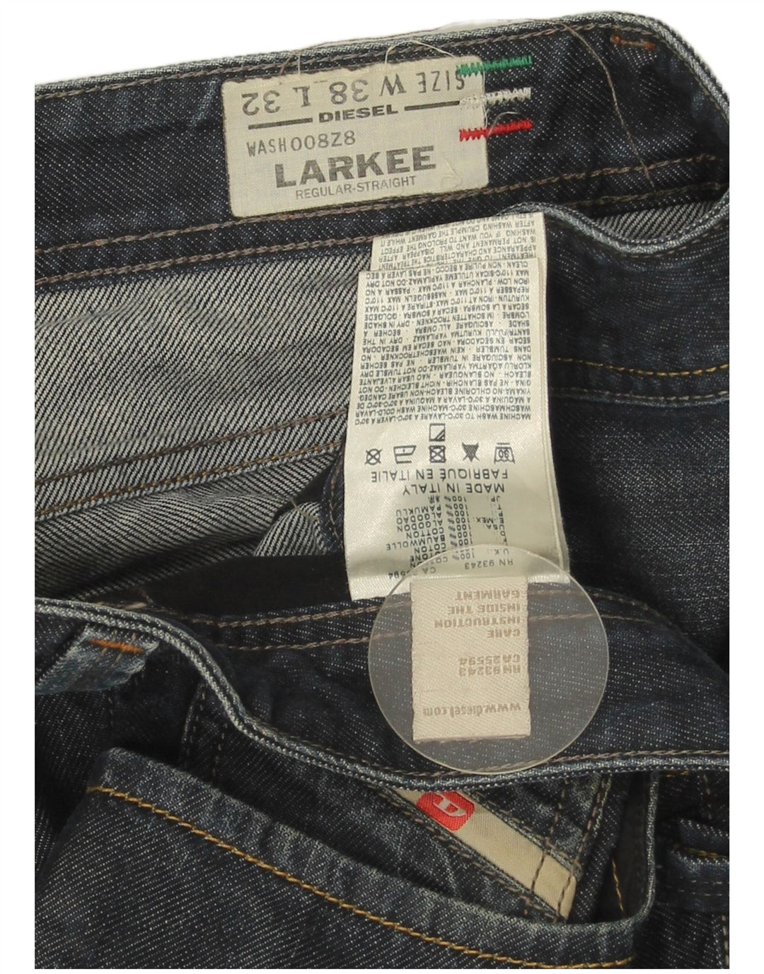 Diesel Mens Larkee Regular Straight Jeans W38 L32 Blue Cotton