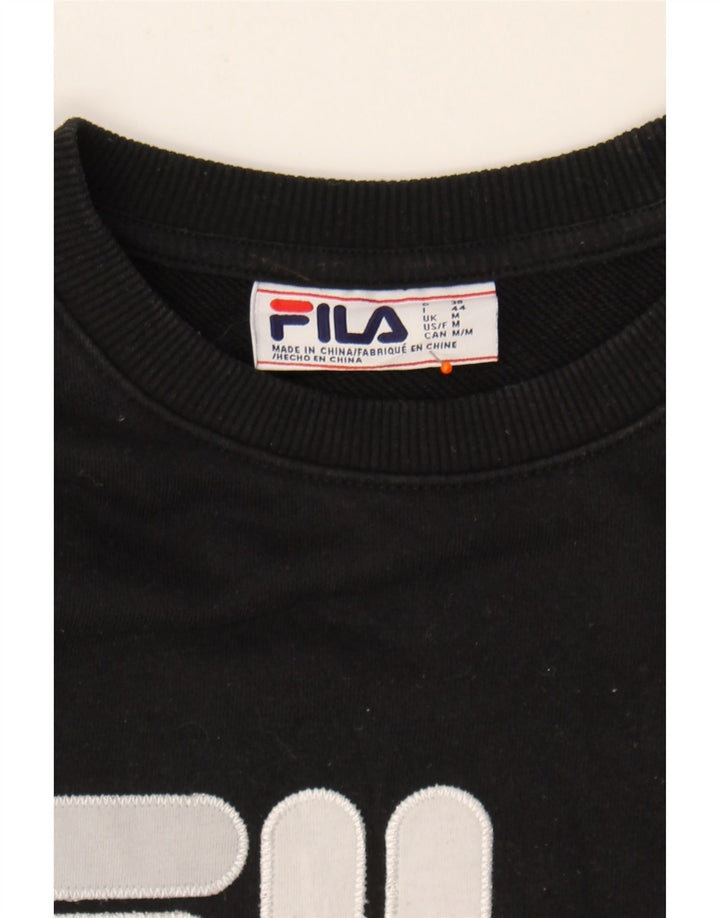 FILA Womens Graphic Sweatshirt Jumper UK 14 Medium Black Cotton Vintage Fila and Second-Hand Fila from Messina Hembry 