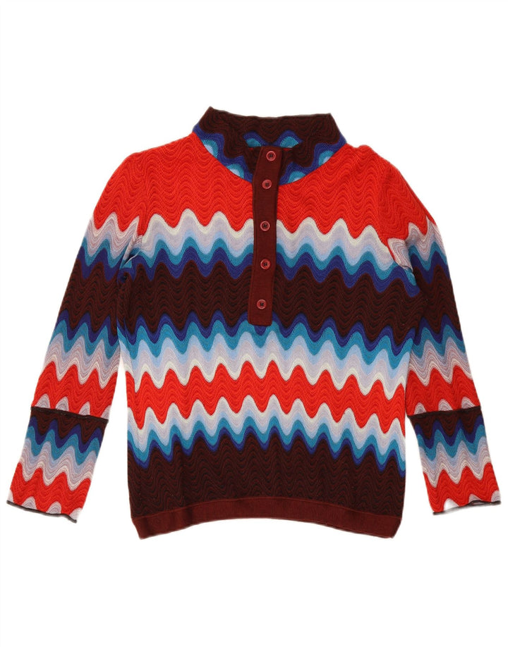 Vintage Womens Button Neck Jumper Sweater UK 12 Medium Multicoloured