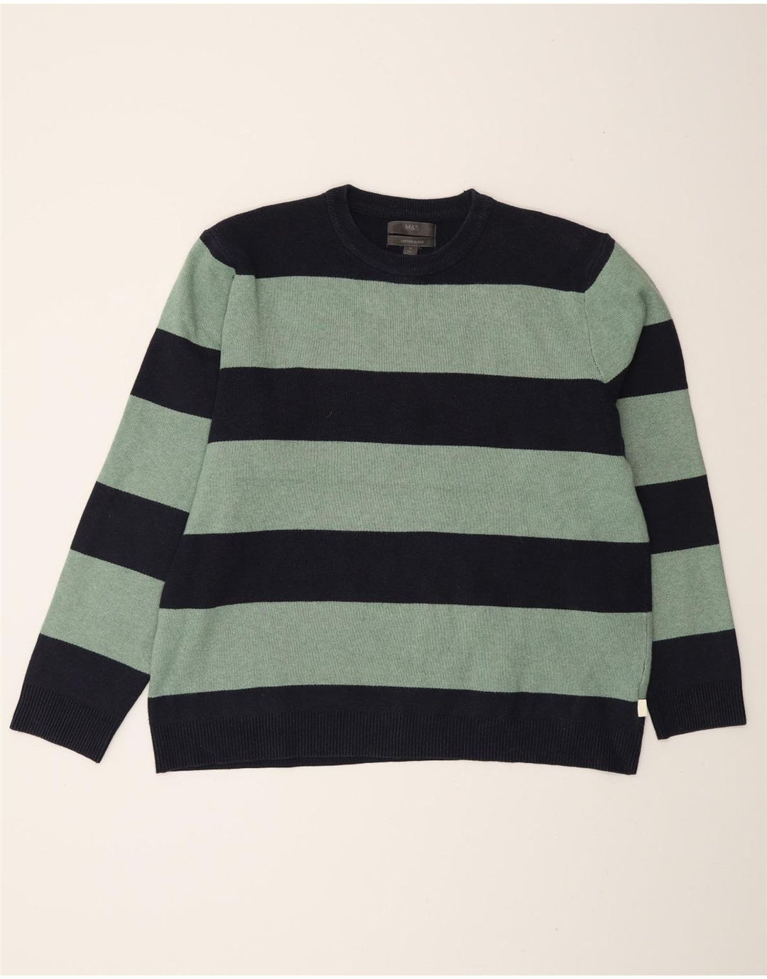Maglione maglione girocollo da uomo Marks & Spencer XL a righe blu navy