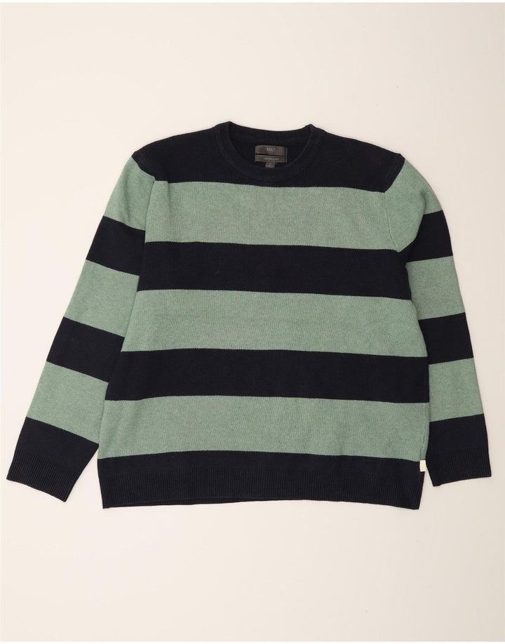 Maglione maglione girocollo da uomo Marks & Spencer XL a righe blu navy