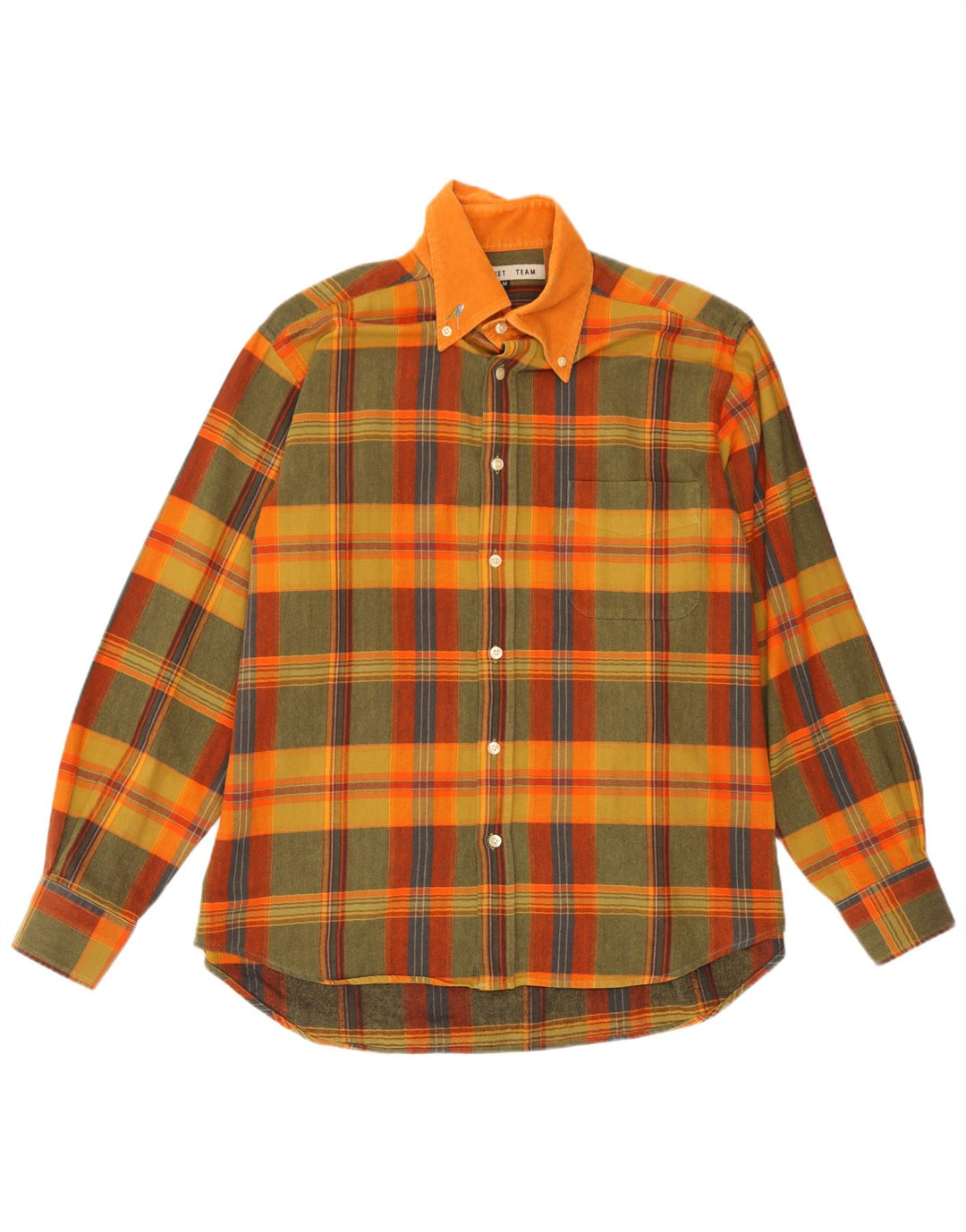 Vintage Mens Flannel Shirt Medium Yellow Check Cotton