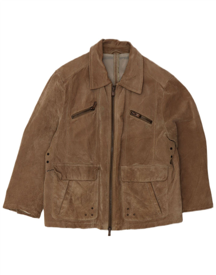 Giacca vintage in pelle scamosciata da uomo IT 50 grande in pelle marrone