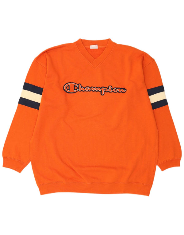 Champion Mens Graphic Loose Fit Sweatshirt Jumper Large Orange Colourblock