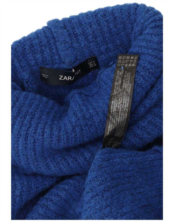 Zara Womens Oversized Roll Neck Jumper Sweater UK 14 Medium Blue Acrylic