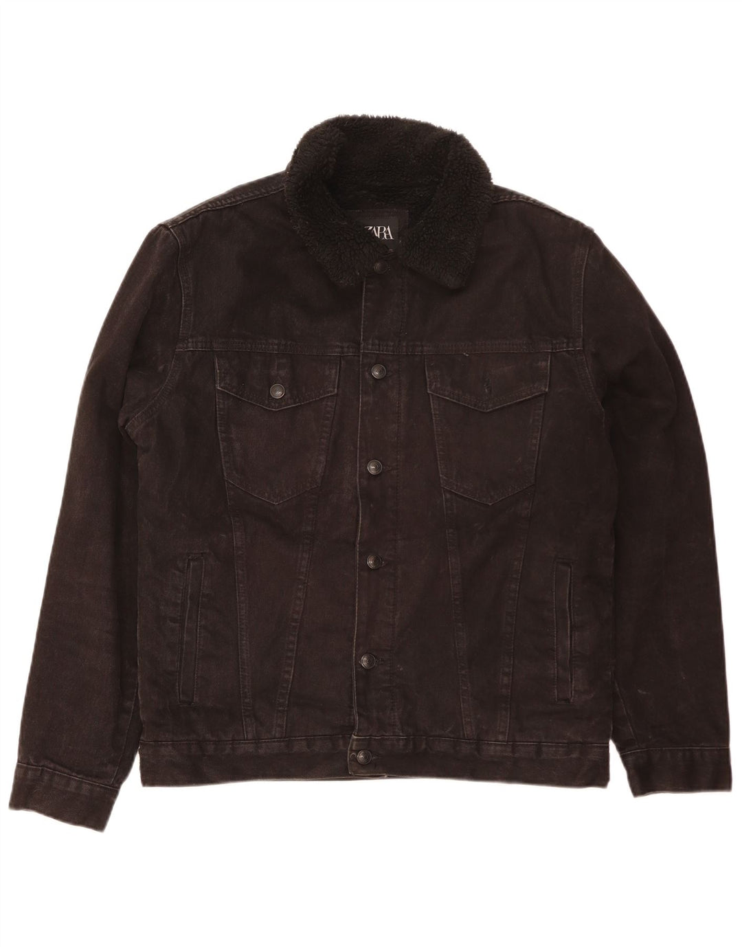 Zara Mens Denim Sherpa Jacket UK 42 XL Black Polyester