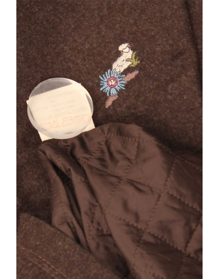 Vintage Womens Oversized Graphic Hooded Parka Jacket UK 10 Small Brown Wool